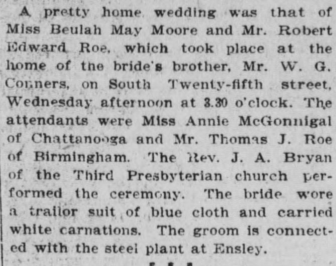 Beulah May Moore-Robert Edward Roe
